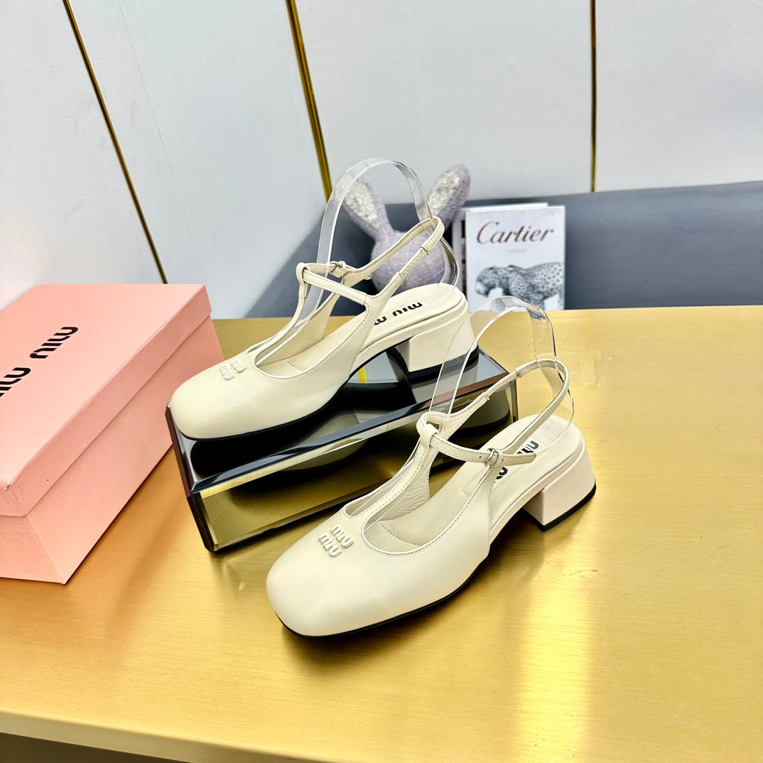 T-STRAPS SLINGBACK PUMPS IN CREAM SMOOTH LAMBSKIN