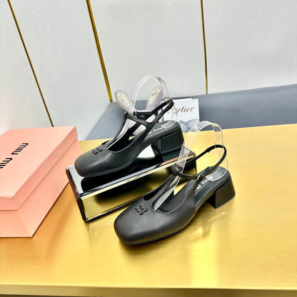T-STRAPS SLINGBACK PUMPS IN BLACK SMOOTH LAMBSKIN