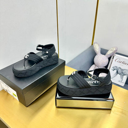 GROSGRAIN SANDAL IN BLACK FABRIC