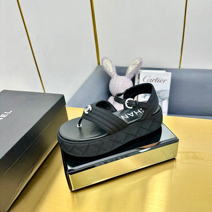 GROSGRAIN SANDAL IN BLACK FABRIC
