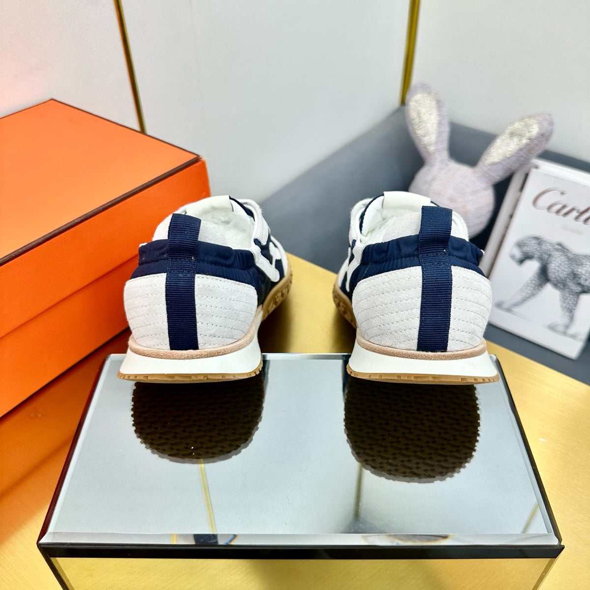 JET SNEAKER IN PALE GRAY SUEDE AND NAVY BLUE NAPPA LEATHER