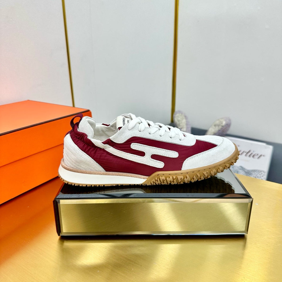 JET SNEAKER IN WHITE MIX SANGRIA RED SUEDE