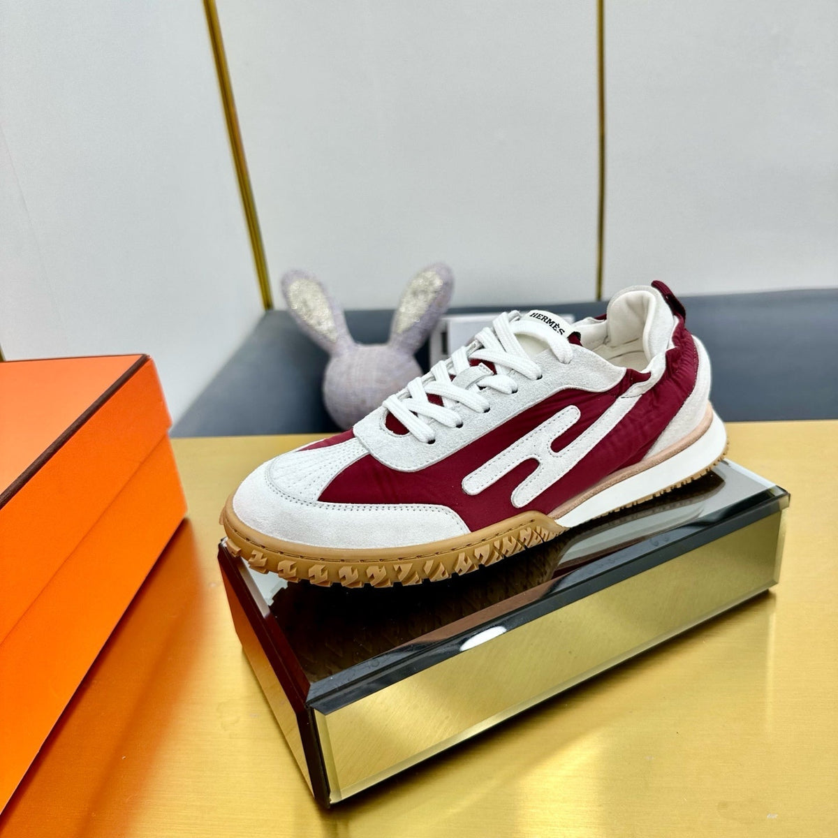 JET SNEAKER IN WHITE MIX SANGRIA RED SUEDE