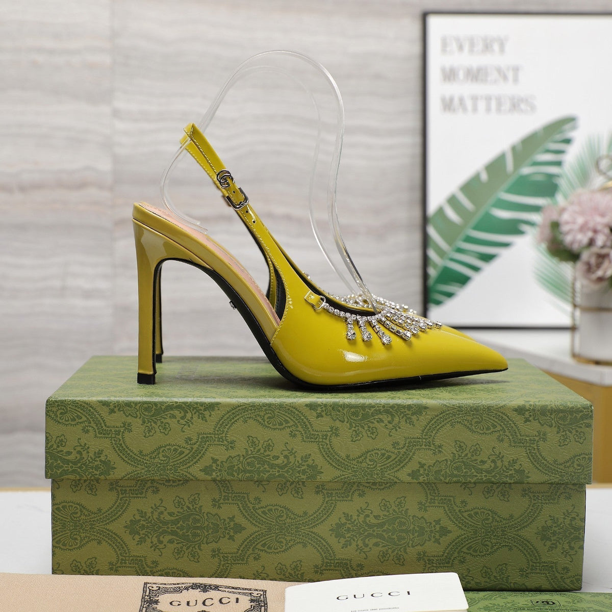 GG CRYSTAL HIGH HEEL SANDAL LEMON LAMBSKIN