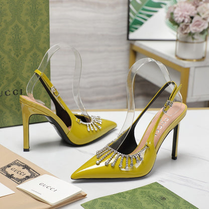 GG CRYSTAL HIGH HEEL SANDAL LEMON LAMBSKIN