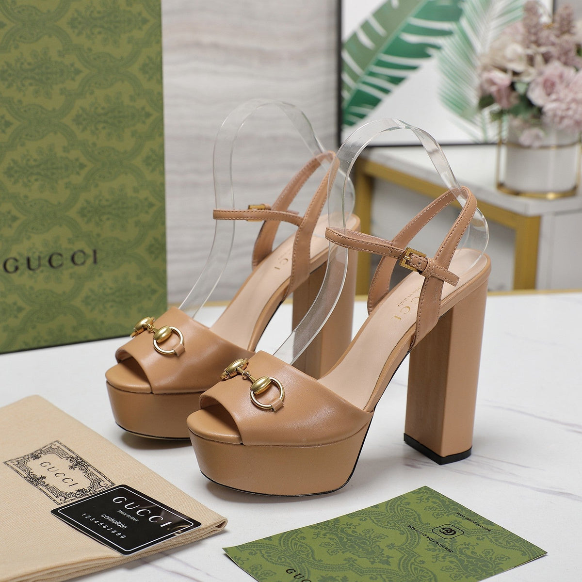 GG Sandales Cuir Noir Brown Tawny