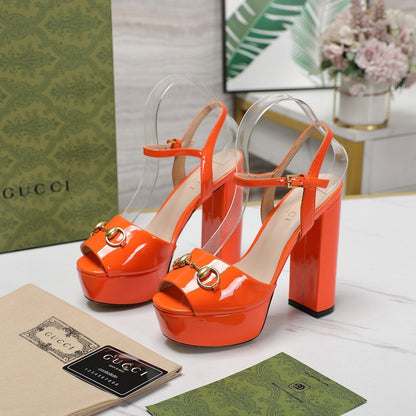 GG Sandales Cuir Noir Orange