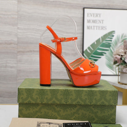 GG Sandales Cuir Noir Orange