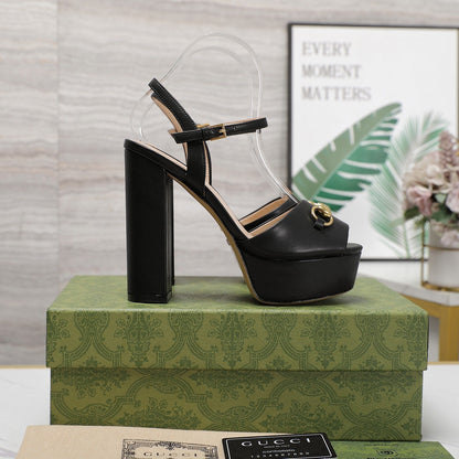 GG Sandales Cuir Noir Black