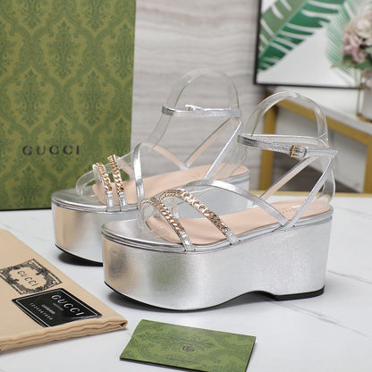 WEDGE PLATFORM IN SILVER SHEEPSKIN