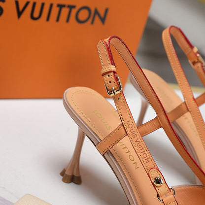 LV WOMEN BLOSSOM SLINGBACK PUMP IN NUDE BEIGE EMBROIDERED FABRIC