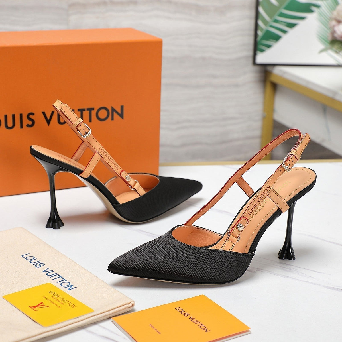 LV WOMEN BLOSSOM SLINGBACK PUMP IN BLACK EMBROIDERED FABRIC