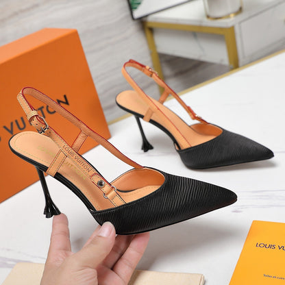 LV WOMEN BLOSSOM SLINGBACK PUMP IN BLACK EMBROIDERED FABRIC