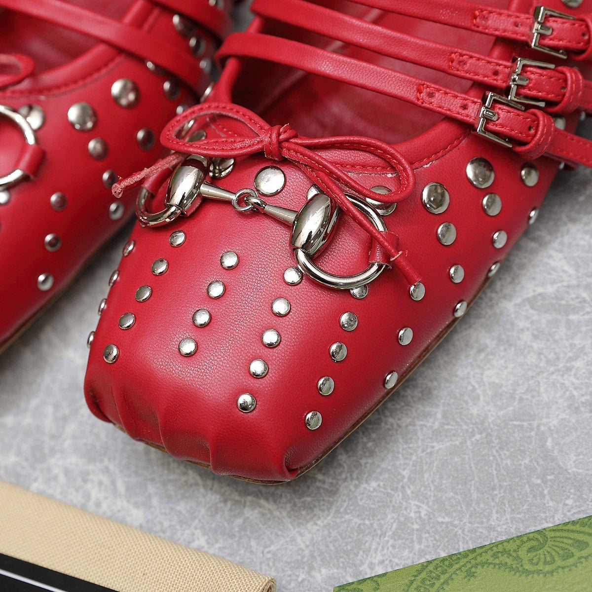 GG HORSEBIT BALLET FLAT RED HORIZONTAL STRAPS LAMBSKIN