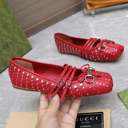 GG HORSEBIT BALLET FLAT RED HORIZONTAL STRAPS LAMBSKIN