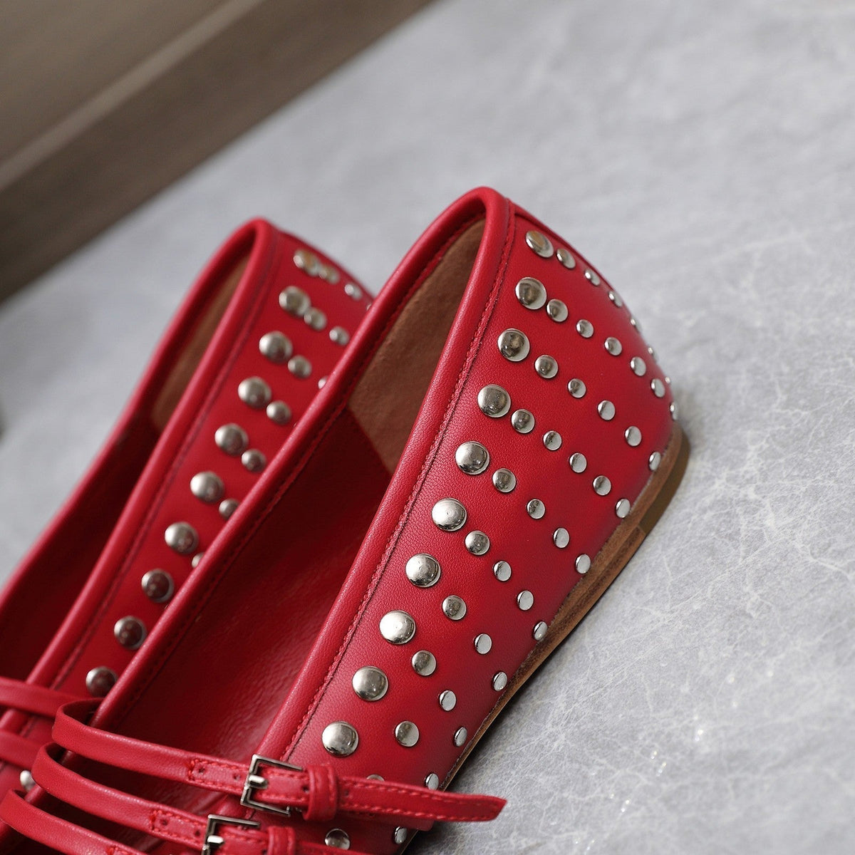 GG HORSEBIT BALLET FLAT RED HORIZONTAL STRAPS LAMBSKIN
