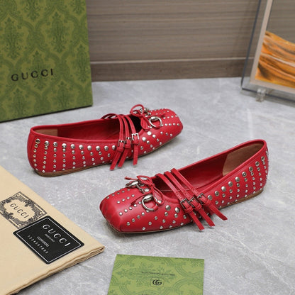 GG HORSEBIT BALLET FLAT RED HORIZONTAL STRAPS LAMBSKIN
