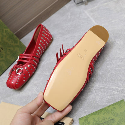 GG HORSEBIT BALLET FLAT RED HORIZONTAL STRAPS LAMBSKIN