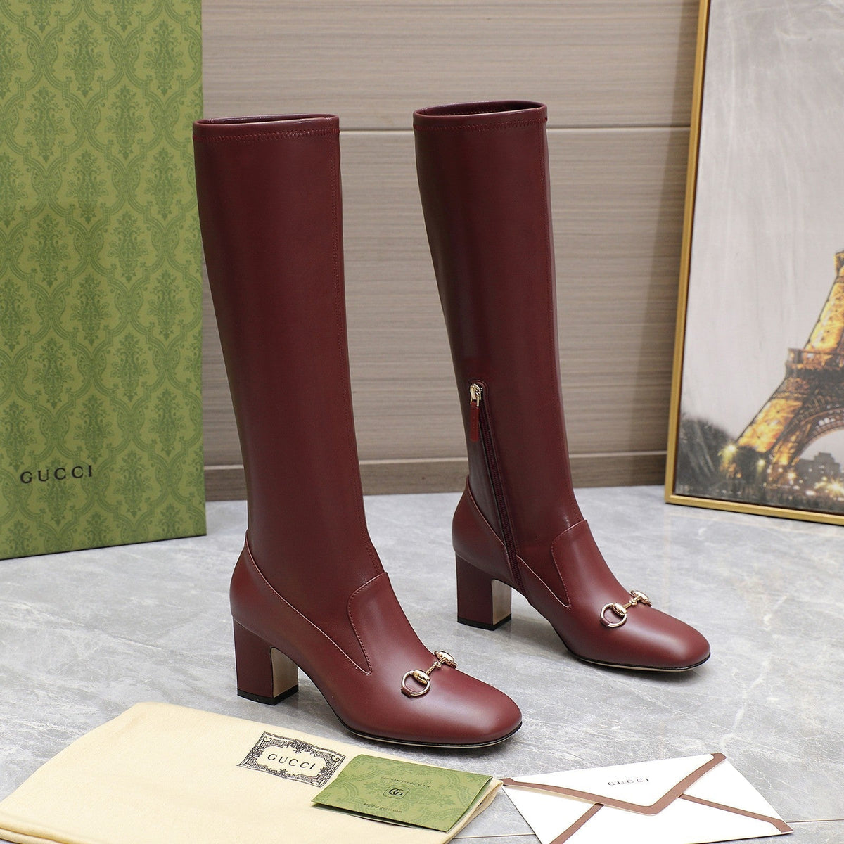 GG HORSEBIT KNEE HIGH BOOTS IN SANGRIA RED SHEEPSKIN