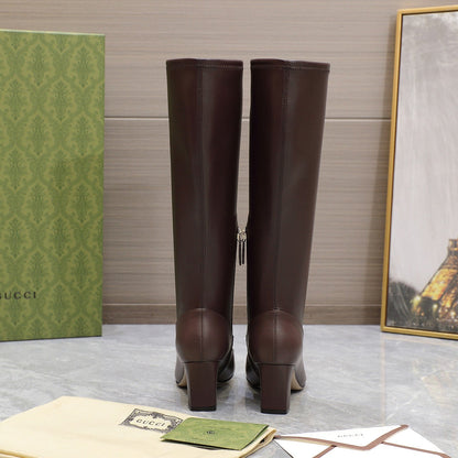 GG HORSEBIT KNEE HIGH BOOTS IN DARK BROWN SHEEPSKIN