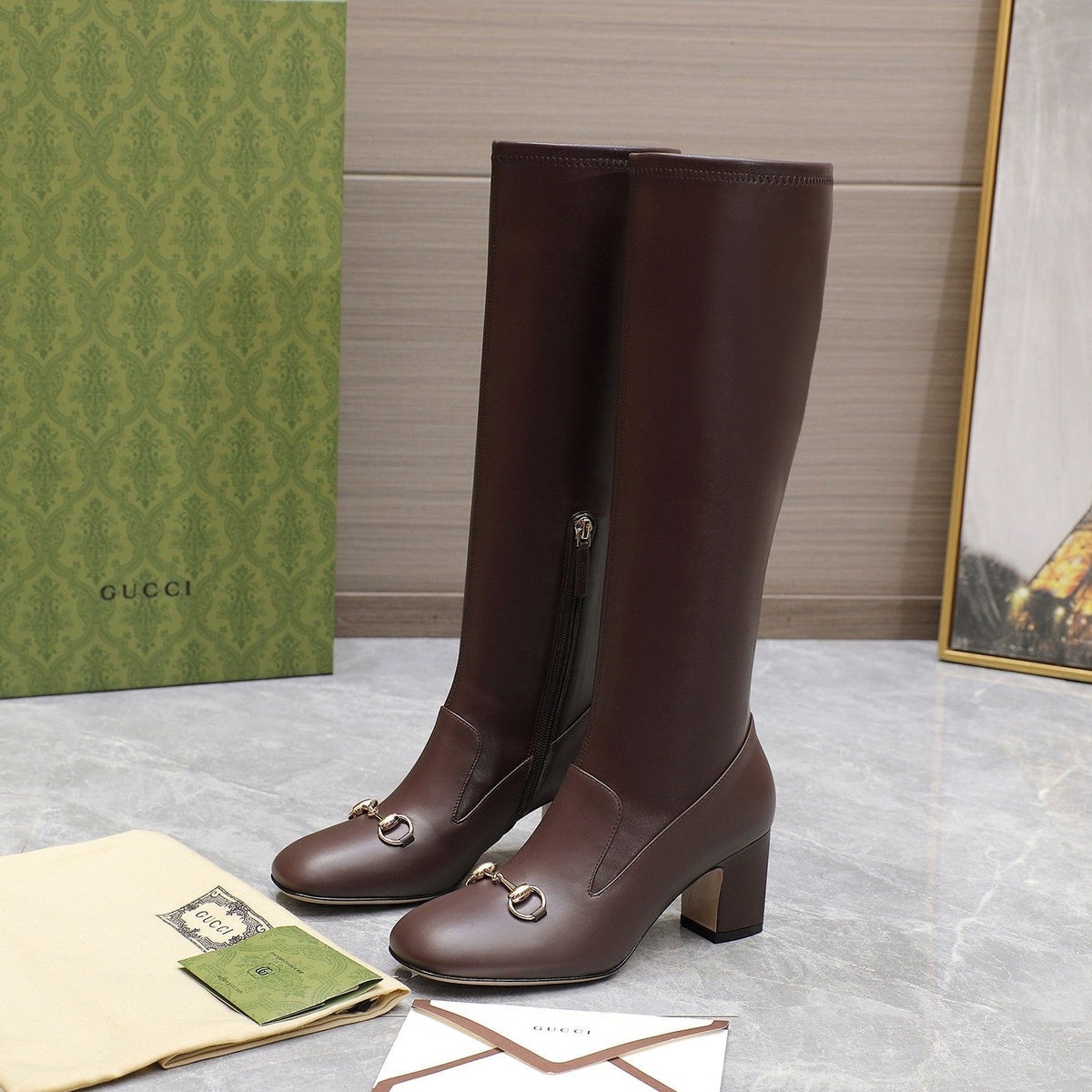 GG HORSEBIT KNEE HIGH BOOTS IN DARK BROWN SHEEPSKIN