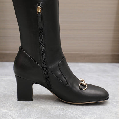 GG HORSEBIT KNEE HIGH BOOTS IN BLACK SHEEPSKIN