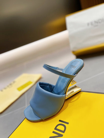 FENDI BAGUETTE HIGH-HEEL SANDALS 8 CM IN CERULEAN BLUE CALFSKIN