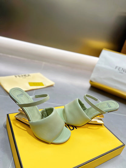 FENDI BAGUETTE HIGH-HEEL SANDALS 8 CM IN MINT GREEN CALFSKIN