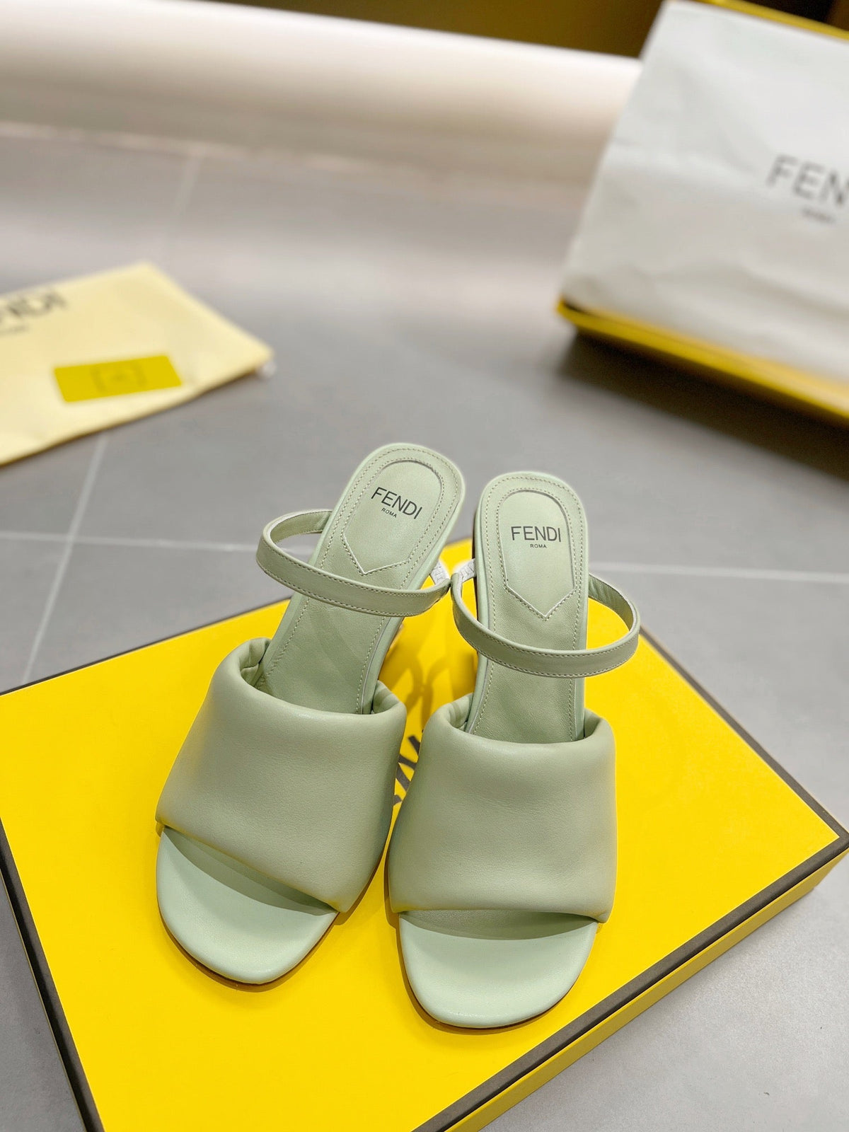 FENDI BAGUETTE HIGH-HEEL SANDALS 8 CM IN MINT GREEN CALFSKIN