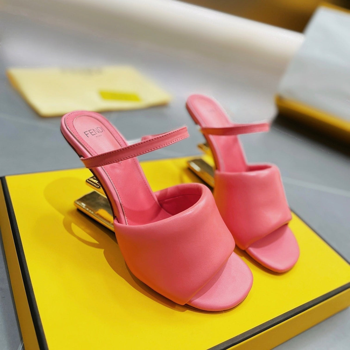 FENDI BAGUETTE HIGH-HEEL SANDALS 8 CM IN DARK PINK CALFSKIN