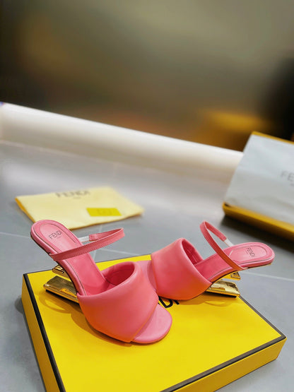 FENDI BAGUETTE HIGH-HEEL SANDALS 8 CM IN DARK PINK CALFSKIN