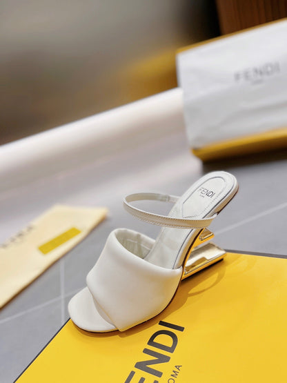 FENDI BAGUETTE HIGH-HEEL SANDALS 8 CM IN WHITE CALFSKIN