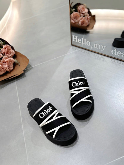 PLATFORM SANDALS IN BLACK MIX WHITE DENSITY KNIT