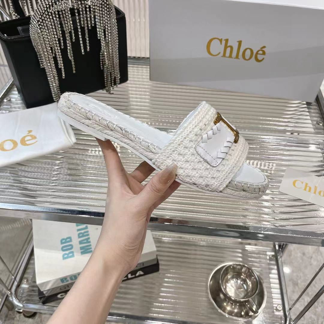 WOVEN SLIPPER IN WHITE WOOL AND LAMBSKIN GOLD HARDWARE