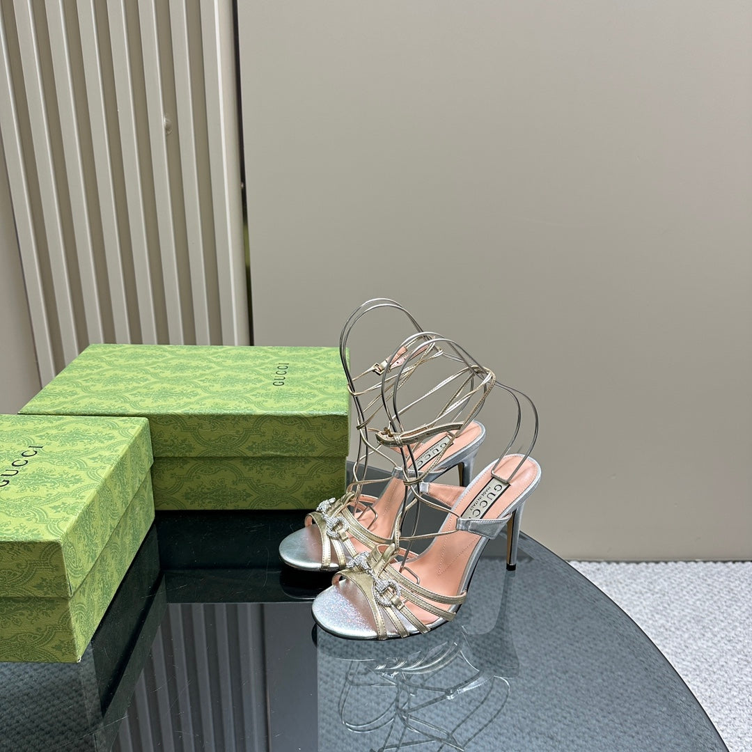 CRYSTAL HORSEBIT STRAPPY SANDAL 10.5CM IN PASTEL YELLOW PATENT LEATHER