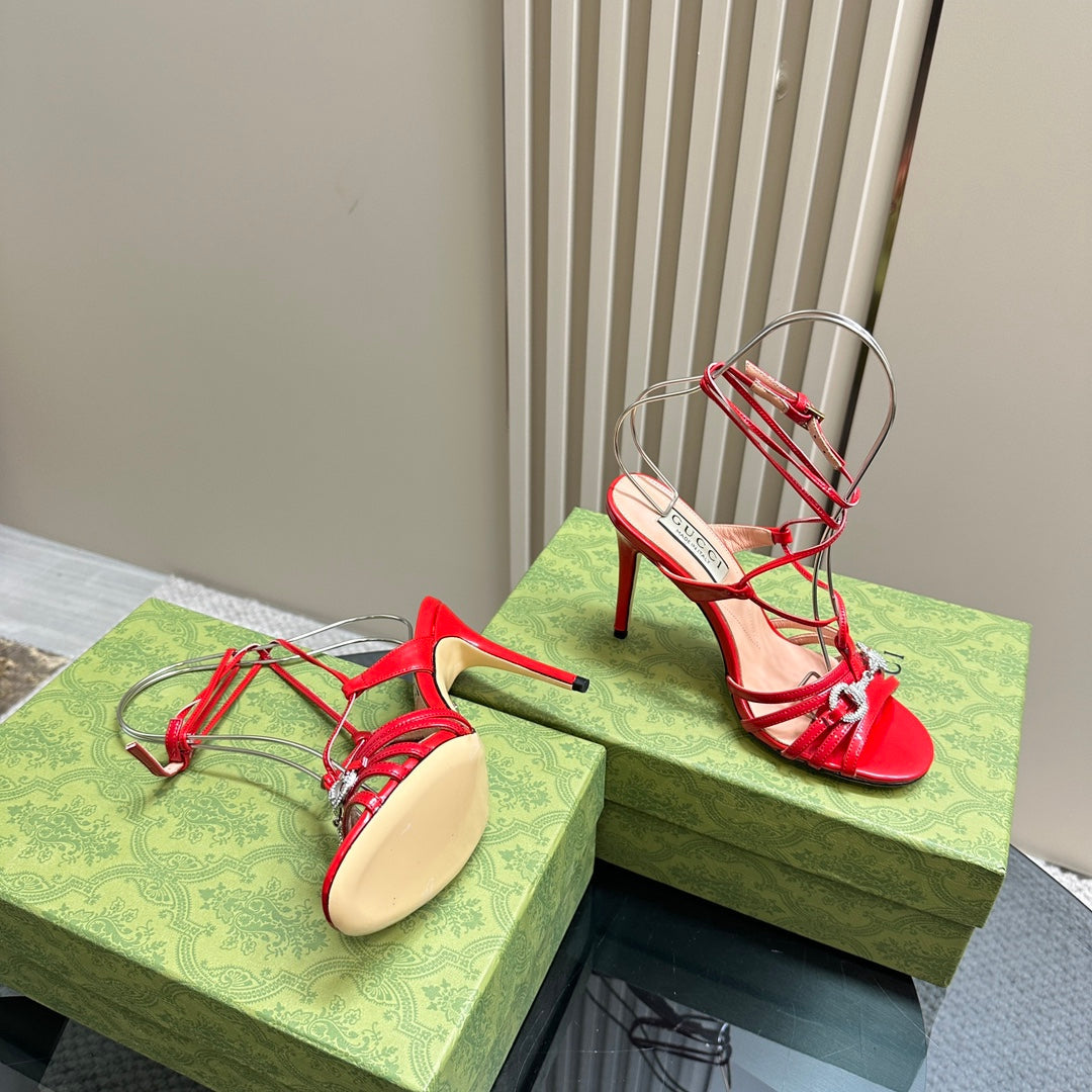 GG CRYSTAL HORSEBIT SANDAL CRIMSON LAMBSKIN