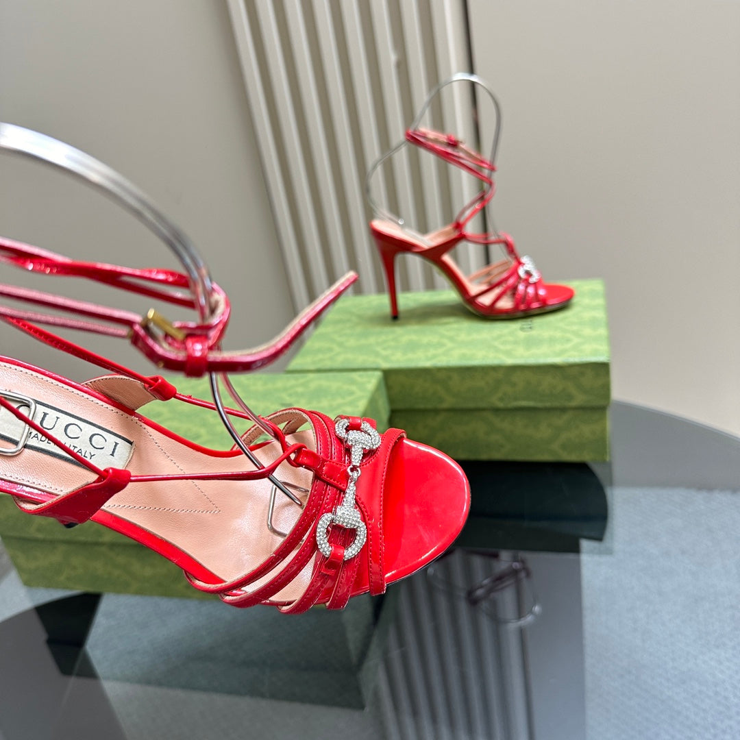 GG CRYSTAL HORSEBIT SANDAL CRIMSON LAMBSKIN