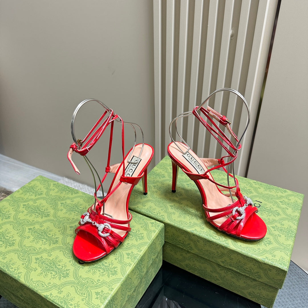 GG CRYSTAL HORSEBIT SANDAL CRIMSON LAMBSKIN