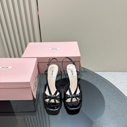 High Heels With Bows Black Sheepskin