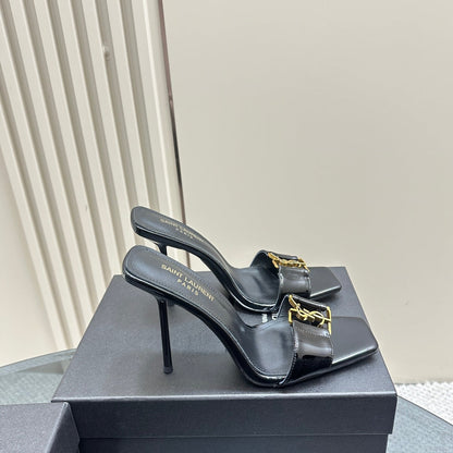 SL BABYLONE SLIDE PUMPS 115 BLACK POLISHED CALFSKIN