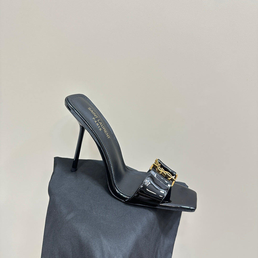 SL BABYLONE SLIDE PUMPS 115 BLACK POLISHED CALFSKIN