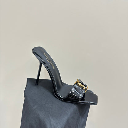 SL BABYLONE SLIDE PUMPS 115 BLACK POLISHED CALFSKIN