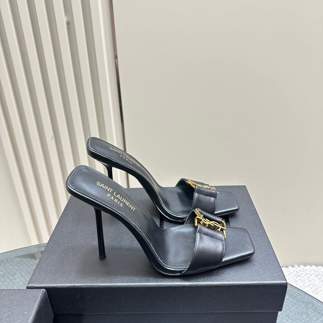 SL BABYLONE SLIDE PUMPS 115 BLACK CALFSKIN