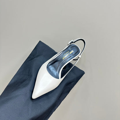 SL TRAPEZE HEEL SLINGBACK PUMP WHITE CALFSKIN