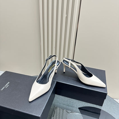 SL TRAPEZE HEEL SLINGBACK PUMP WHITE CALFSKIN