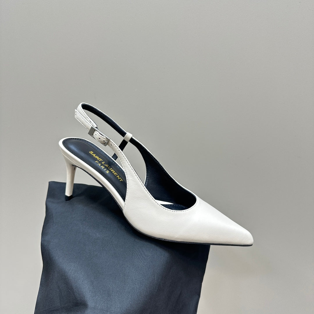 SL TRAPEZE HEEL SLINGBACK PUMP WHITE CALFSKIN
