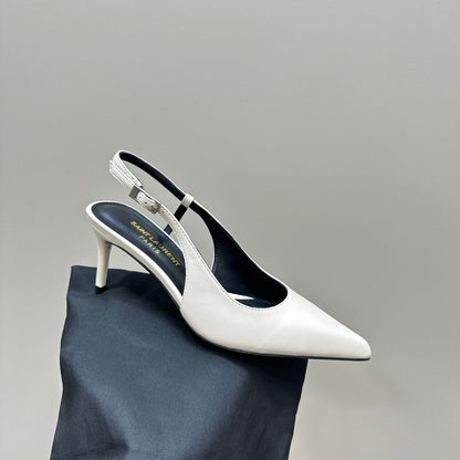 SL TRAPEZE HEEL SLINGBACK PUMP WHITE CALFSKIN