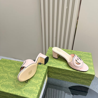 MID-HEEL 5 CM MULE IN LIGHT PINK CALFSKIN