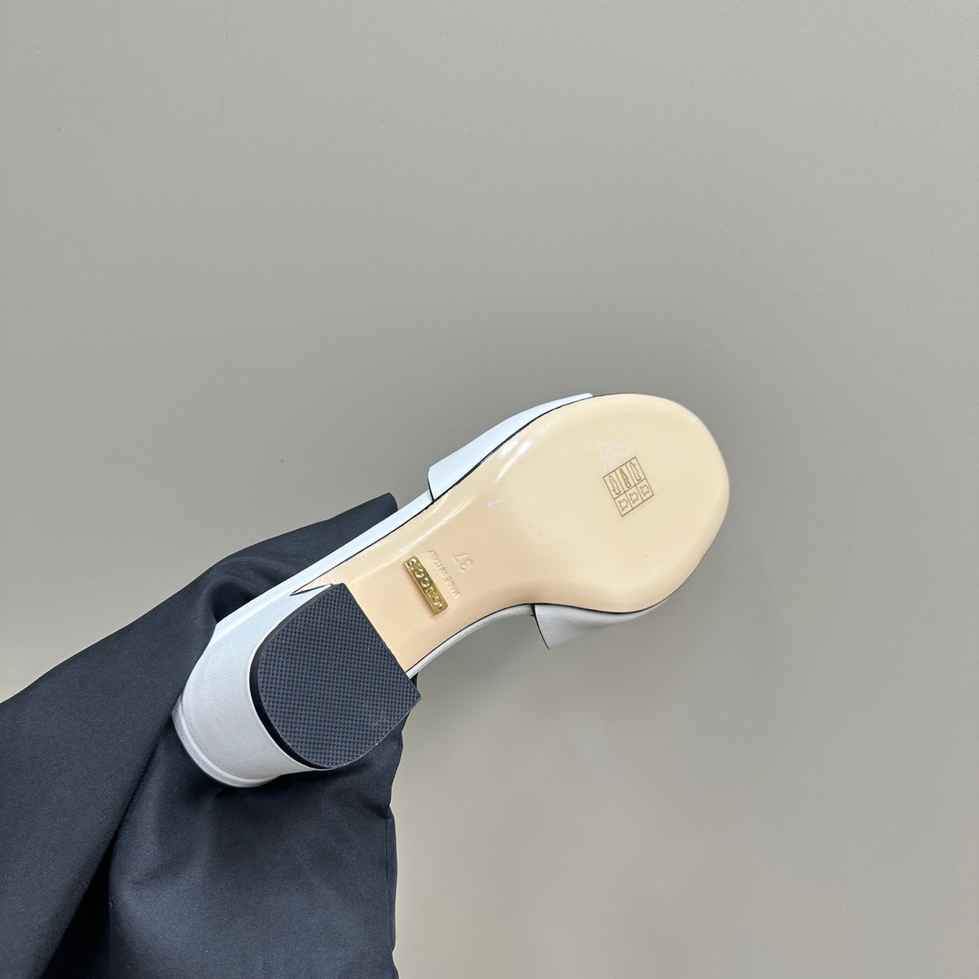MID-HEEL 5 CM MULE IN WHITE CALFSKIN