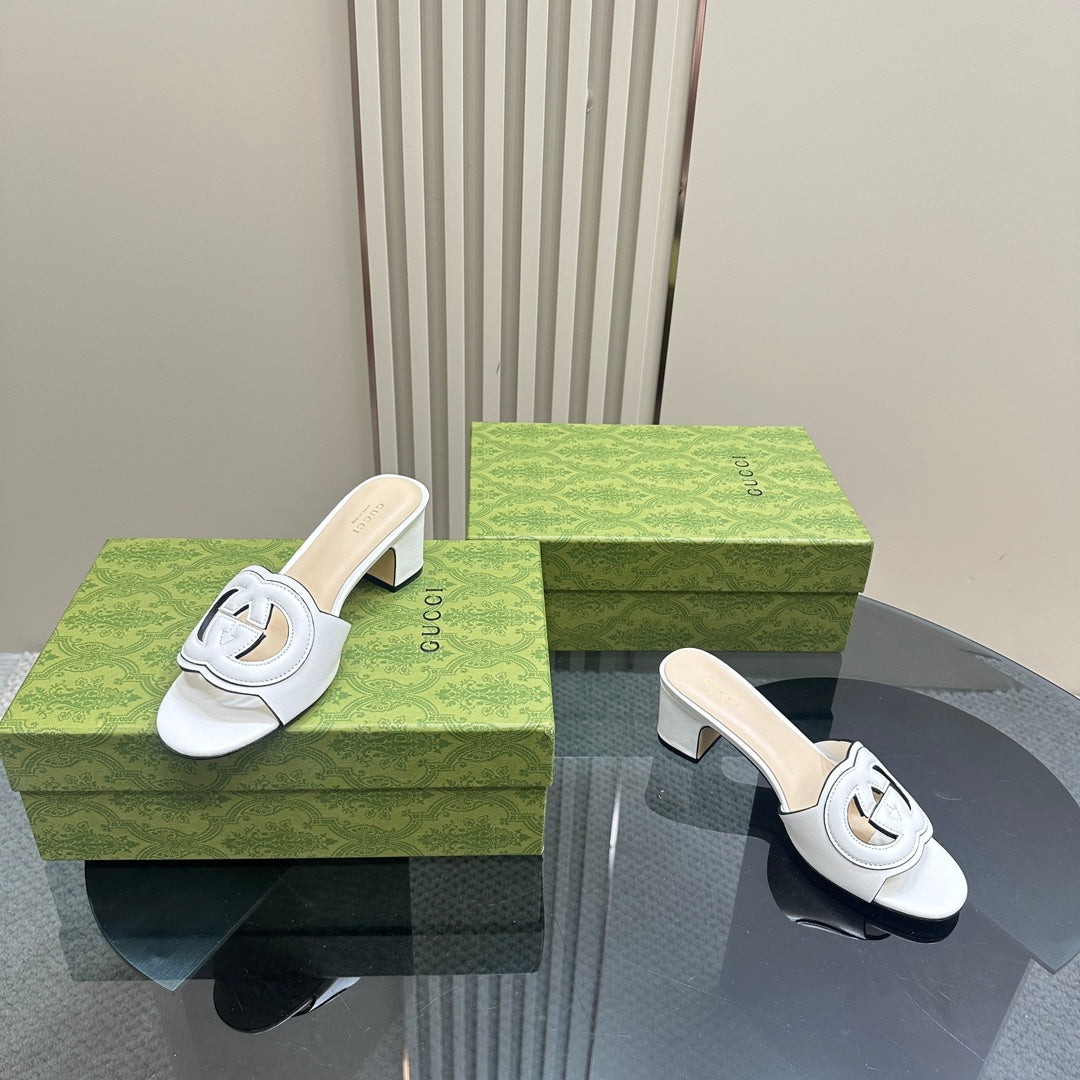 MID-HEEL 5 CM MULE IN WHITE CALFSKIN